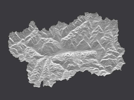 Dark Black and White 3D Contour Topography Map of Italian Region of Aosta Valleyのイラスト素材
