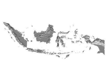 Black and White 3D Contour Topography Map of Asian Country of Indonesiaのイラスト素材