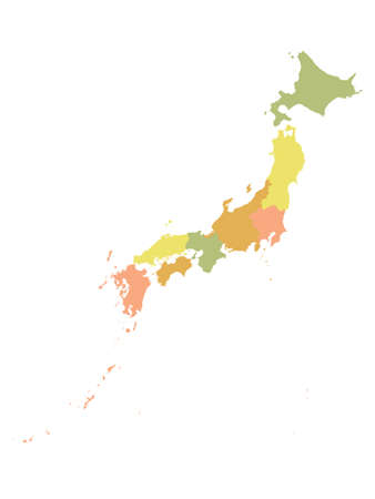 Pastel Colored Flat Regions Map of Asian Country of Japanのイラスト素材