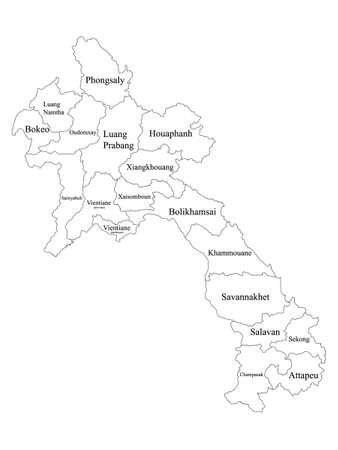 White Labeled Flat Provinces Map of Asian Country of Laosのイラスト素材