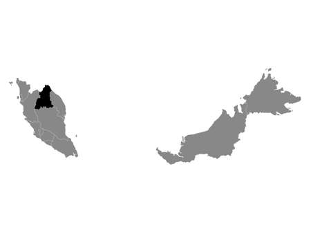 Black Location Map of the Malaysian State of Kelantan within Grey Map of Malaysiaのイラスト素材