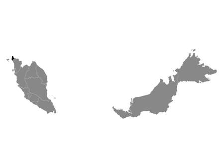 Black Location Map of the Malaysian State of Perlis within Grey Map of Malaysiaのイラスト素材