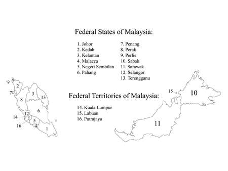 White Labeled Flat States Map of Asian Country of Malaysiaのイラスト素材