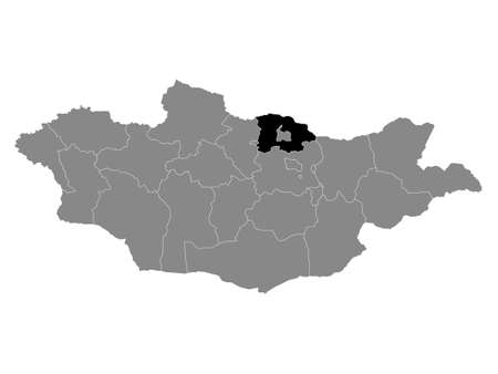 Black Location Map of the Mongolian Province of Selenge within Grey Map of Mongoliaのイラスト素材