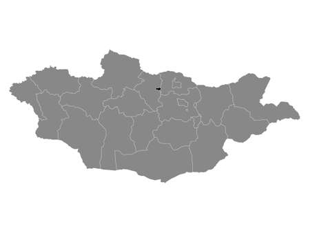 Black Location Map of the Mongolian Province of Orkhon within Grey Map of Mongoliaのイラスト素材