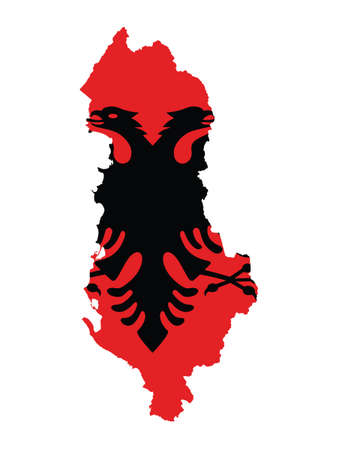 Vector Illustration of the Flag Incorporated Into the Map of Albaniaのイラスト素材