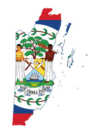 Vector Illustration of the Flag Incorporated Into the Map of Belizeのイラスト素材