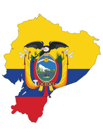 Vector Illustration of the Flag Incorporated Into the Map of Ecuadorのイラスト素材
