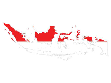 Vector Illustration of the Flag Incorporated Into the Map of Indonesiaのイラスト素材