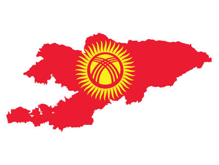 Vector Illustration of the Flag Incorporated Into the Map of Kyrgyzstanのイラスト素材