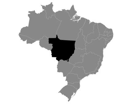 Black Location Map of the Brazilian State of Mato Grosso within Grey Map of Brazilのイラスト素材