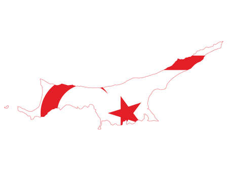 Vector Illustration of the Flag Incorporated Into the Map of Turkish Republic of Northern Cyprusのイラスト素材