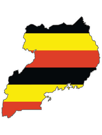 Vector Illustration of the Flag Incorporated Into the Map of Ugandaのイラスト素材