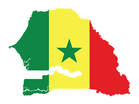 Vector Illustration of the Flag Incorporated Into the Map of Senegalのイラスト素材