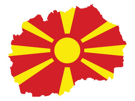 Vector Illustration of the Flag Incorporated Into the Map of North Macedoniaのイラスト素材
