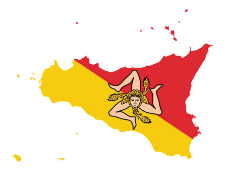 Vector Illustration of the Flag Map of Italian Region of Sicilyのイラスト素材