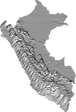 Black and White 3D Contour Topography Map of the South American Country of Peruのイラスト素材