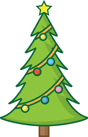 Simple cartoon hand drawn vector Christmas tree with ornamentsのイラスト素材