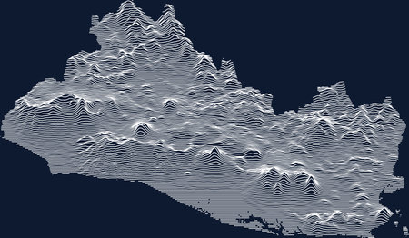 Topographic map of El Salvador with white contour lines on dark blue backgroundのイラスト素材
