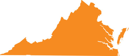Orange map of US federal state of Virginia (Old Dominion, Mother of Presidents)のイラスト素材