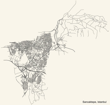 Black simple detailed street roads map on vintage beige background of the neighbourhood district Sancaktepe of Istanbul, Turkeyのイラスト素材