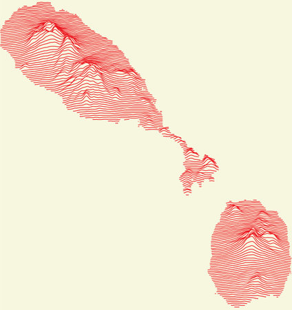 Topographic map of Saint Kitts and Nevis with red contour lines and baige backgroundのイラスト素材