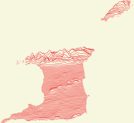 Topographic map of Trinidad and Tobago with red contour lines and beige backgroundのイラスト素材