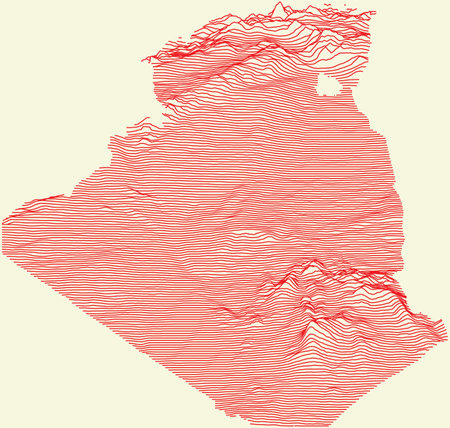 Topographic map of Algeria with red contour lines on beige backgroundのイラスト素材