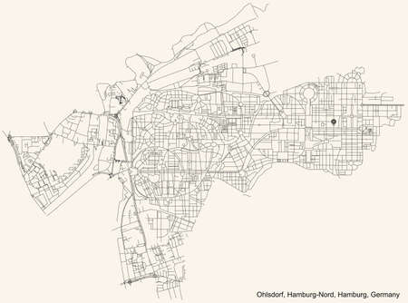 Black simple detailed street roads map on vintage beige background of the neighbourhood Ohlsdorf quarter of the Hamburg-Nord borough (bezirk) of the Free and Hanseatic City of Hamburg, Germanyのイラスト素材