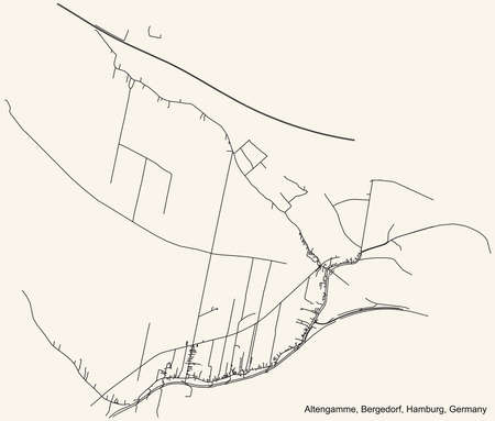 Black simple detailed street roads map on vintage beige background of the neighbourhood Altengamme quarter of the Bergedorf borough (bezirk) of the Free and Hanseatic City of Hamburg, Germanyのイラスト素材