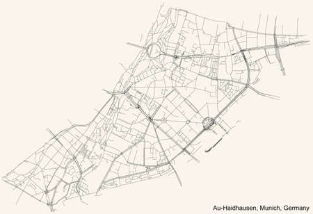 Black simple detailed street roads map on vintage beige background of the quarter Au-Haidhausen borough (Stadtbezirk) of Munich, Germanyのイラスト素材