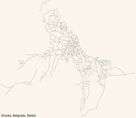 Black simple detailed street roads map on vintage beige background of the quarter Grocka municipality of Belgrade, Serbiaのイラスト素材