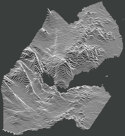 Dark topographic map of the Republic of Djibouti with white contour lines on dark gray backgroundのイラスト素材