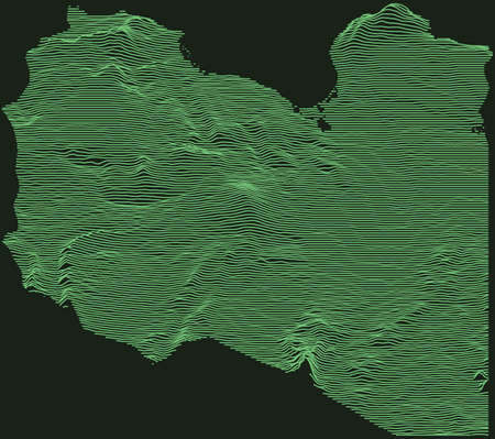Topographic military radar tactical map of the State of Libya with emerald green contour lines on dark green backgroundのイラスト素材