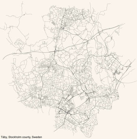Black simple detailed street roads map on vintage beige background of the quarter TÃ¤by municipality of Stockholm county, Swedenのイラスト素材