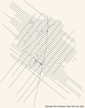 Black simple detailed street roads map on vintage beige background of the quarter Borough Park neighborhood of the Brooklyn borough of New York City, USAのイラスト素材