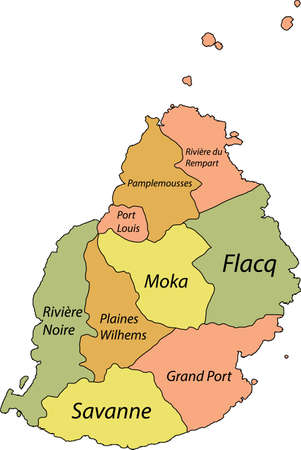Pastel vector map of the Republic of Mauritius with black borders and names of its regionsのイラスト素材