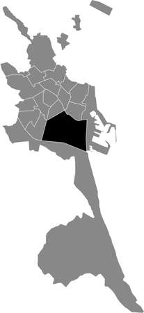 Black location map of the Valencian Quatre Carreres district inside the Spanish regional capital of Valencia, Spainのイラスト素材