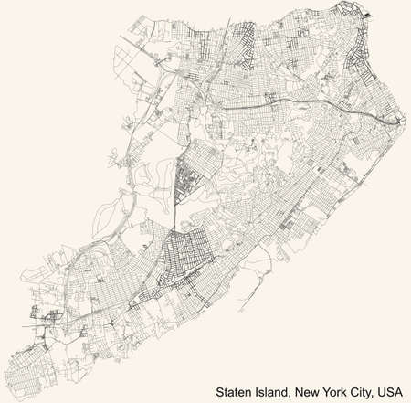 Black simple detailed street roads map on vintage beige background of the quarter Staten Island borough of New York City, USAのイラスト素材