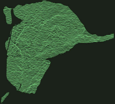 Topographic military radar tactical map of Seville, Spain with emerald green contour lines on dark green backgroundのイラスト素材