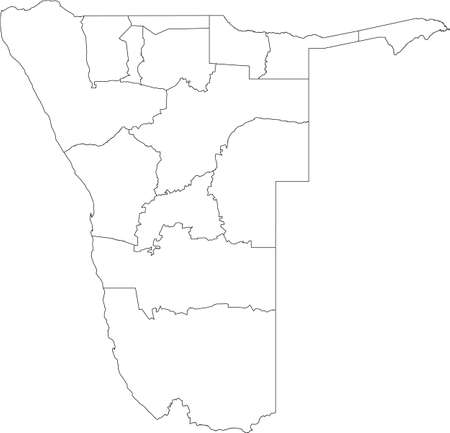 White vector map of the Republic of Namibia with black borders of its regionsのイラスト素材
