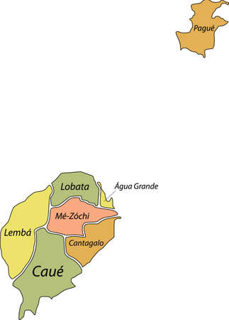 Pastel vector map of the Democratic Republic of Sao Tome and Principe with black borders and names of its districtsのイラスト素材
