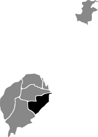 Black highlighted location map of the SÃ£o TomÃ©an Cantagalo district inside gray map of the Democratic Republic of Sao Tome and Principeのイラスト素材