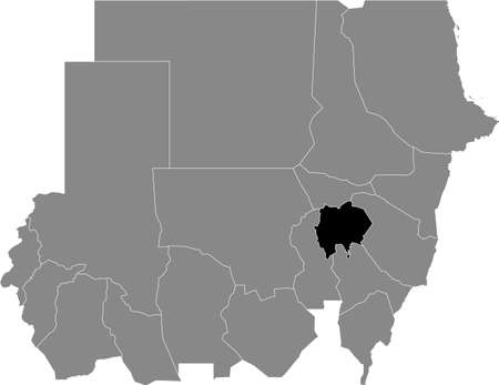 Black highlighted location map of the Sudanese Gezira state inside gray map of the Republic of Sudanのイラスト素材
