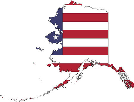 Simple flat US flag map of the Federal State of Alaska, USAのイラスト素材