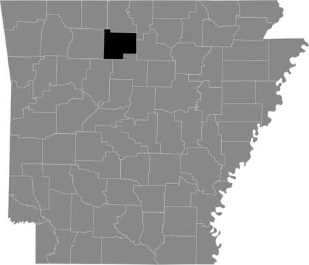 Black highlighted location map of the US Searcy county inside gray map of the Federal State of Arkansas, USAのイラスト素材