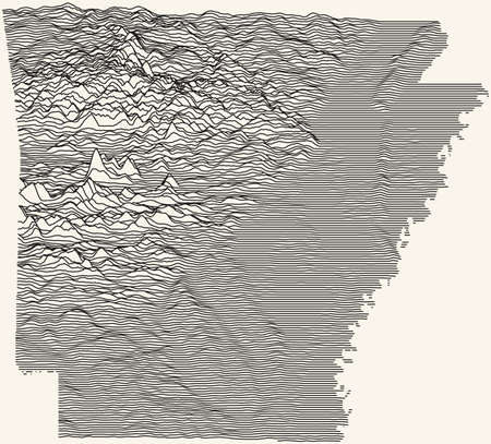 Light topographic map of the Federal State of Arkansas, USA with black contour lines on beige backgroundのイラスト素材