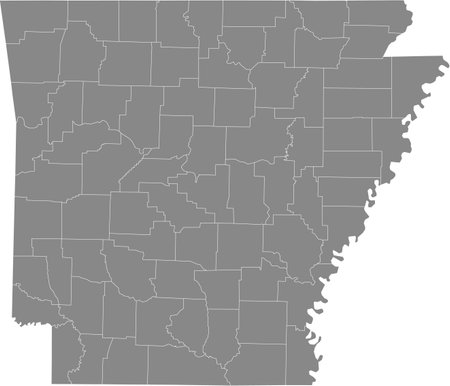 Gray vector map of the Federal State of Arkansas, USA with white borders of its countiesのイラスト素材