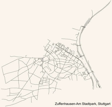 Black simple detailed street roads map on vintage beige background of the quarter Zuffenhausen-Am Stadtpark of district Zuffenhausen of Stuttgart, Germanyのイラスト素材