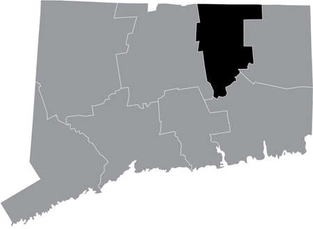 Black highlighted location map of the US Tolland county inside gray map of the Federal State of Connecticut, USAのイラスト素材